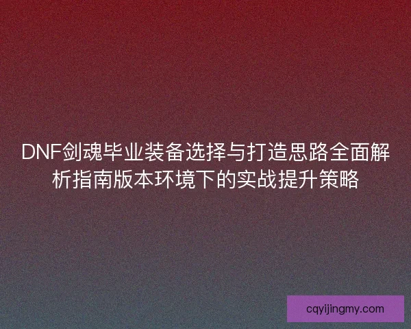 DNF剑魂毕业装备选择与打造思路全面解析指南版本环境下的实战提升策略